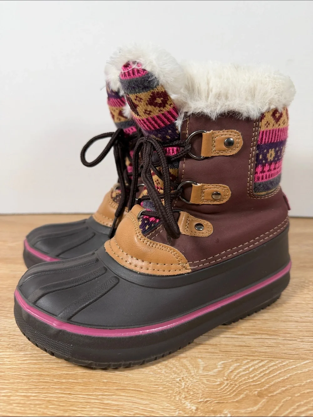 London Fog Brown & Pink kid’s Insulated boots